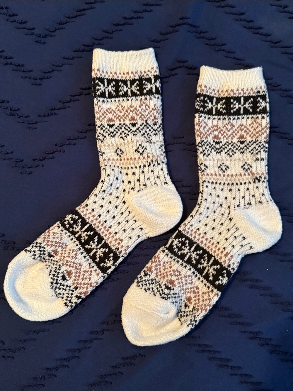 Neutral Fair Isle Crew Socks